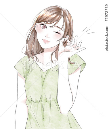 Illustration of a woman with a smiling expression making a pose with a circle mark 75972789