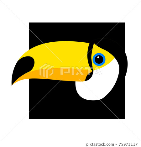 Colorful drawing of an exotic toucan bird on a black background. Colorful drawing of an exotic toucan bird on a black background. 75973117
