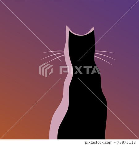 Silhouette of a cartoon cat on a background of the evening sky Silhouette of a cartoon cat on a background of the evening sky 75973118