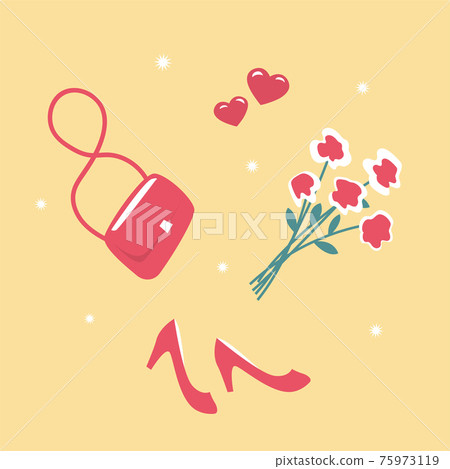 Romantic illustration of a set of womens things Romantic illustration of a set of womens things 75973119