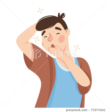 Sleepy Man Yawning Covering His Mouth with His Hand Feeling Need for Sleep Vector Illustration 75973402