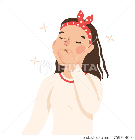 Sleepy Woman Yawning Covering Her Mouth with Her Hand Feeling Need for Sleep Vector Illustration Sleepy Woman Yawning Covering Her Mouth with Her Hand Feeling Need for Sleep Vector Illustration 75973409