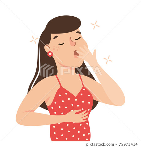 Sleepy Woman Yawning Covering Her Mouth with Her Hand Feeling Need for Sleep Vector Illustration 75973414