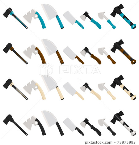 Illustration on theme big kit steel axes with wooden handle Illustration on theme big kit steel axes with wooden handle 75973992