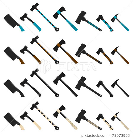 Illustration on theme big kit steel axes with wooden handle 75973993