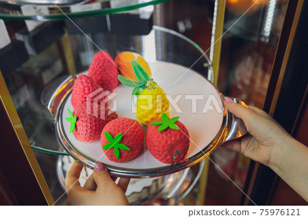 Strawberry and vanilla whipped cream. Selective focus. 75976121