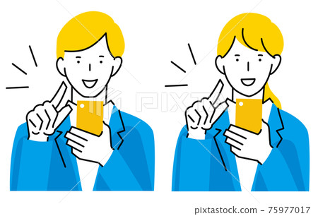 Men and women who operate smartphones front painting ver 75977017