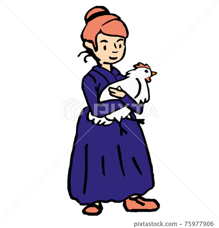 Old farmer lady in violet vintage apparel dress Old farmer lady in violet vintage apparel dress 75977906