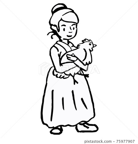 Black line farmer lady on white isolated backdrop Black line farmer lady on white isolated backdrop 75977907