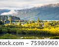 Aerial view of Glenorchy Lagoon Track with town center in the morning in New Zealand. 75980960