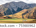 Aerial view of Castle Hill Carpark on Kura Tawhiti Access Track Arthurs Pass National Park, New Zealand. 75980962