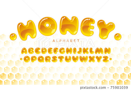 Honey alphabet. Amber bubble uppercase vector letters 75981039