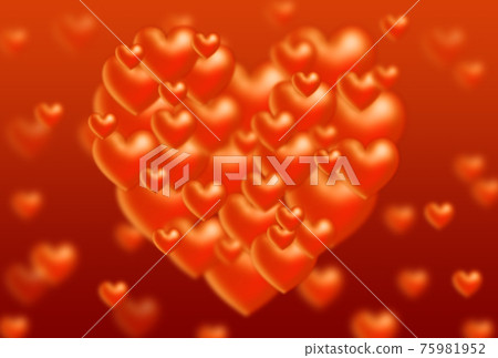 Valentine's material Fantastic image of a heart formed by large and small orange three-dimensional hearts Horizontal and other colors available 75981952