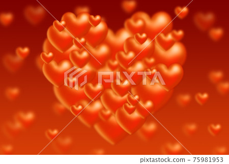 Valentine's material Fantastic image of a heart formed by large and small orange three-dimensional hearts Horizontal and other colors available 75981953