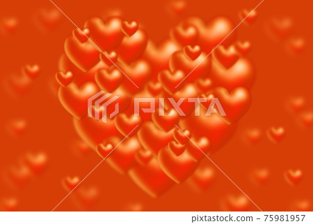 Valentine's material Fantastic image of a heart formed by large and small orange three-dimensional hearts Horizontal and other colors available 75981957