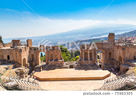 Ancient Greek theater in Taormina, Sicily Ancient Greek theater in Taormina, Sicily 75983305
