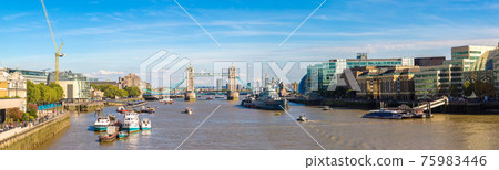 Tower Bridge and HMS Belfast warship in London Tower Bridge and HMS Belfast warship in London 75983446