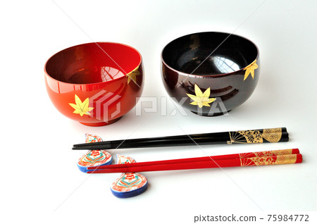 Lacquer ware couple soup bowl and couple chopsticks 75984772