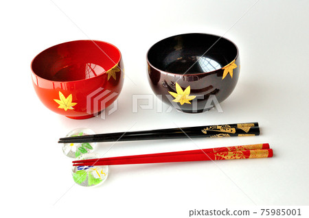 Lacquer ware couple soup bowl and couple chopsticks 75985001