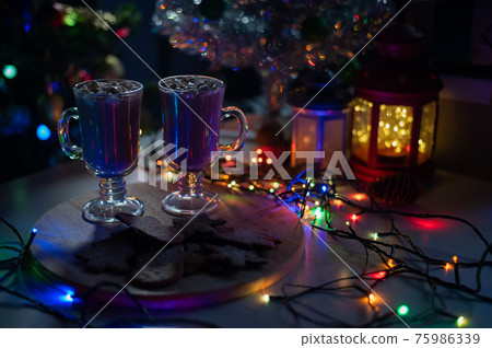 Composition for Christmas night. Cocoa and gingerbread for santa claus 75986339