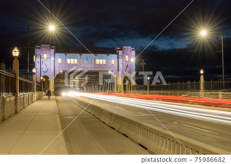 Burrard Street Bridge at night. Vancouver, British Columbia, Canada. Burrard Street Bridge at night. Vancouver, British Columbia, Canada. 75986682
