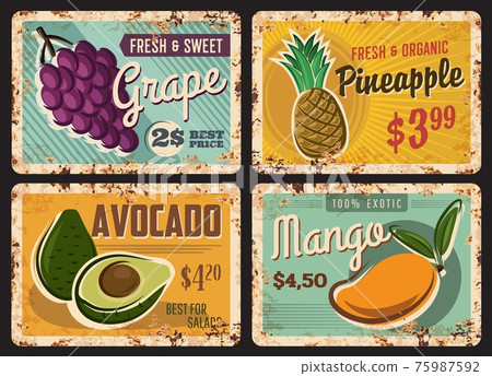 Organic fruits farm or market rusty metal plate Organic fruits farm or market rusty metal plate 75987592