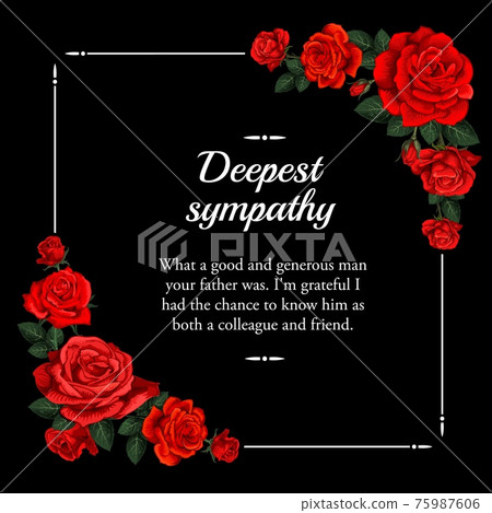 Funeral vector card, red rose flowers and leaves Funeral vector card, red rose flowers and leaves 75987606
