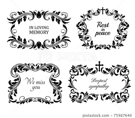 Funeral wreaths cards, vector condolence frames Funeral wreaths cards, vector condolence frames 75987640