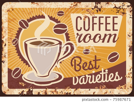 Coffee room espresso shot rusty metal vector plate Coffee room espresso shot rusty metal vector plate 75987671