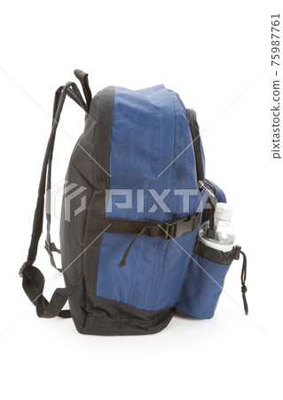 Blue backpack and water Blue backpack and water 75987761
