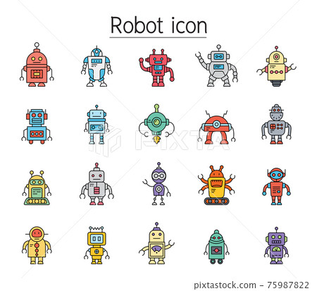 Robot icon set filled outline style. Colorful Linear Set Vector Line Icon Robot icon set filled outline style. Colorful Linear Set Vector Line Icon 75987822
