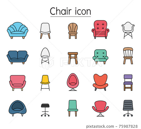 Front view Chair icon set filled outline style. Colorful Linear Set Vector Line Icon 75987828