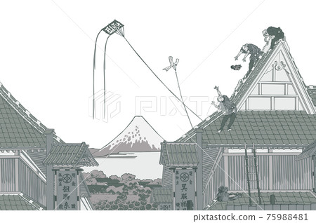 Katsushika Hokusai image Mitsui store on Suruga Town, Eto Silver white background 75988481