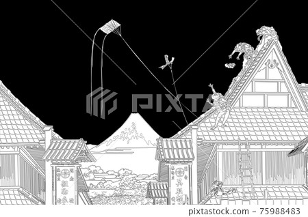 Katsushika Hokusai 圖像 Eto Surugacho 三井 Mise 素描線黑色背景 75988483