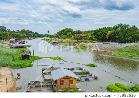 Sakae Krang River and home villages near the river at Uthai Thani Thailand Sakae Krang River and home villages near the river at Uthai Thani Thailand 75988630