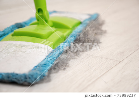 Close-up of a mop with collected debris from hair, wool, dust Close-up of a mop with collected debris from hair, wool, dust 75989237