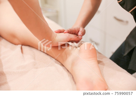 Women undergoing beautiful leg foot care 75990057