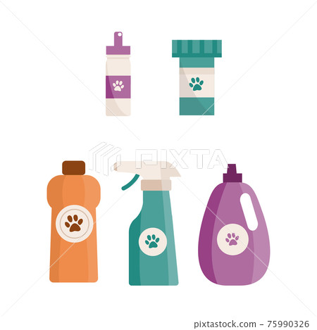 Set care and vet accessories to pets, shampoo and medication for cats and dogs 75990326
