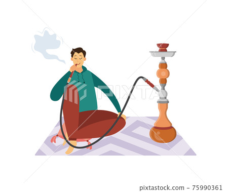 Man cartoon character smoking hookah, flat... - Stock Illustration ...