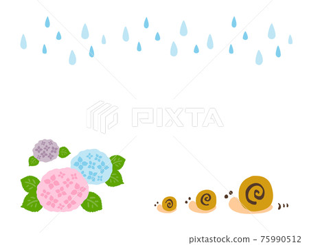 Cute hydrangea, rain and snail summer (rainy season) / handwritten illustration 75990512