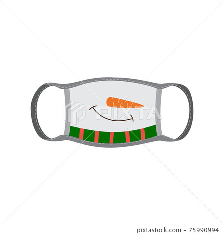 Medical protection mask with snowmans face, flat vector illustration isolated. 75990994
