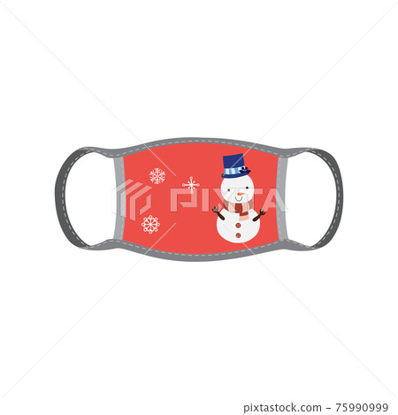 Face protection mask with Christmas snowman, flat vector illustration isolated. Face protection mask with Christmas snowman, flat vector illustration isolated. 75990999