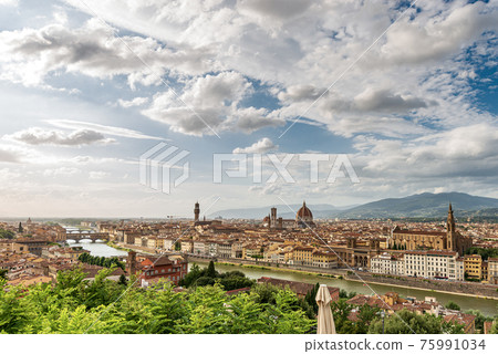 Aerial view of the Florence Cityscape seen from the Hill - Tuscany Italy 75991034