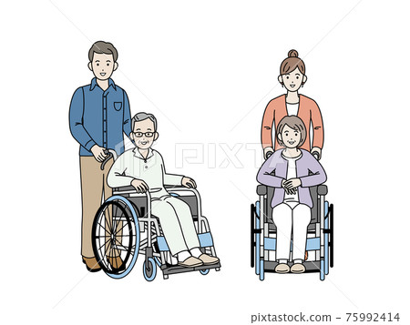 Wheelchair, elderly men and women sitting in... - Stock Illustration ...