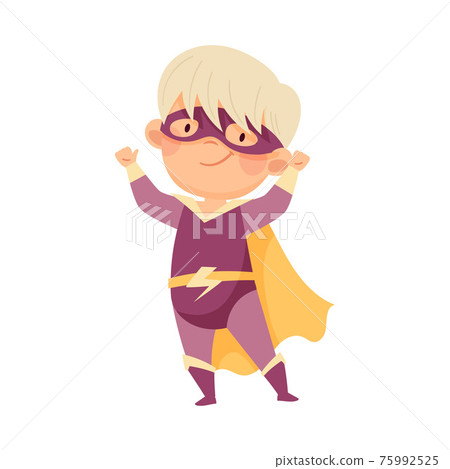 Little Boy Wearing Cape and Mask as Superhero Pretending Having Power for Fighting Crime Vector Illustration Little Boy Wearing Cape and Mask as Superhero Pretending Having Power for Fighting Crime Vector Illustration 75992525