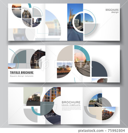 Vector layout of square covers design templates for trifold brochure, flyer, cover design, book, brochure cover. Background with abstract circle round banners. Corporate business concept template. 75992804