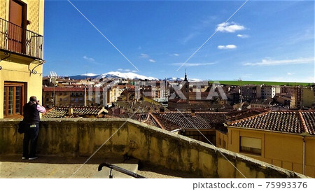 View the Spanish world heritage city "Old Town of Segovia" from a hill 75993376