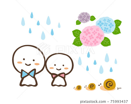 Cute hydrangea and rain teru teru bozu and snail summer (rainy season) / handwritten illustration 75993437