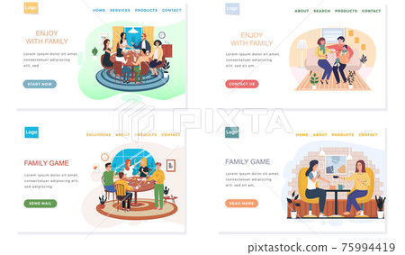 Set of illustrations about website for family games and spending time on self-isolation at home 75994419