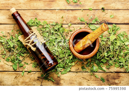 Bottle of tincture of medicinal herbs 75995398